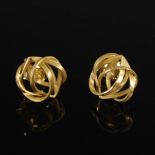 TEZER, A pair of 14 carat yellow gold earrings, formed as matt openwork rose motif, Stamped: