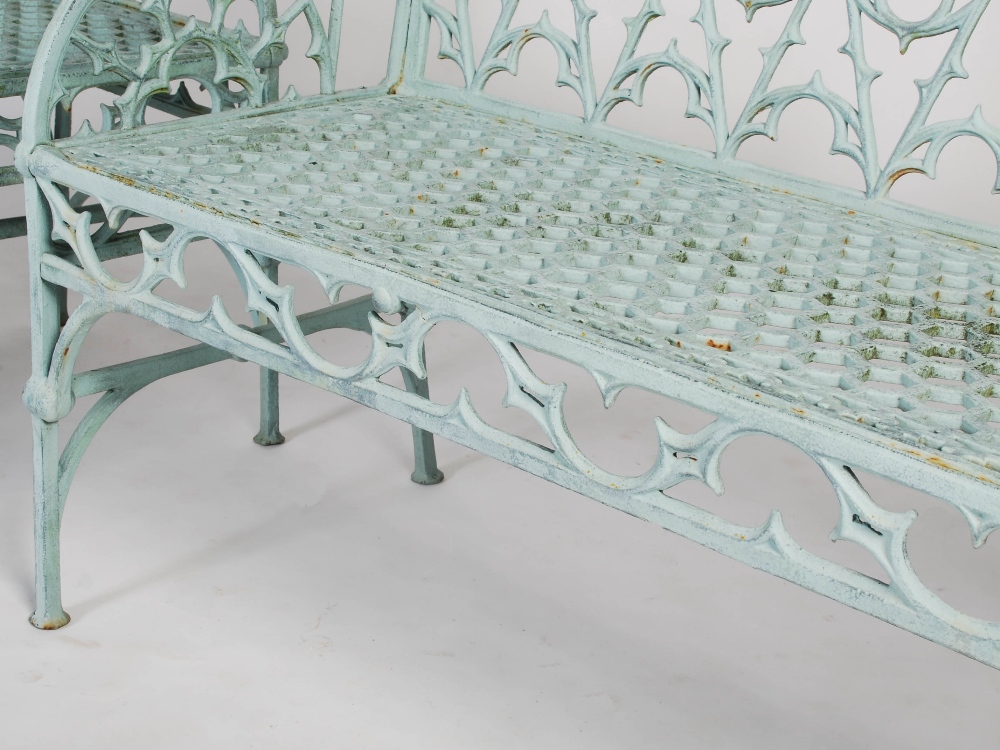 A near pair of 19th century cast iron Gothic Revival garden seats, after a design by James Yates, - Image 7 of 9