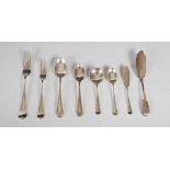 Collection of silver flatware, to include: six London silver table forks and six matching dessert