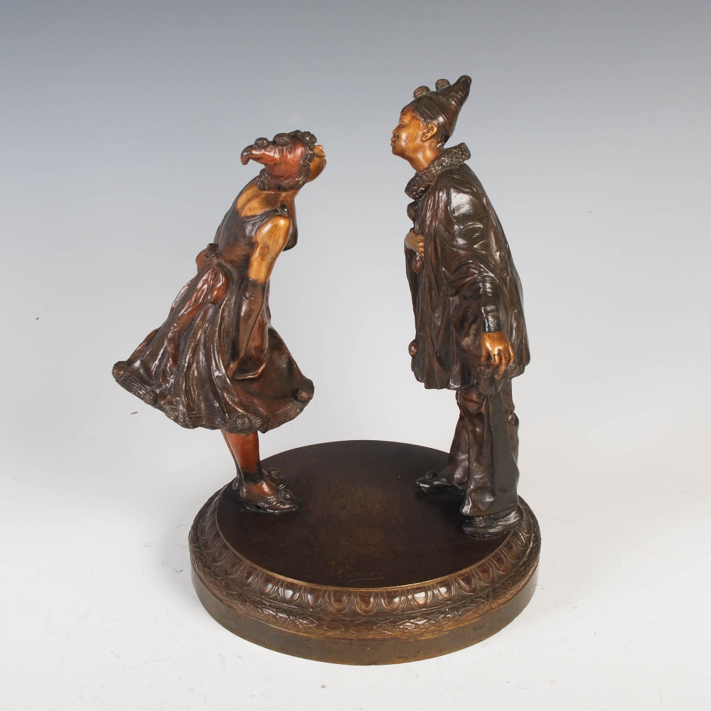 Ehleder - An early 20th century patinated bronze figure group of male and female clowns, modelled