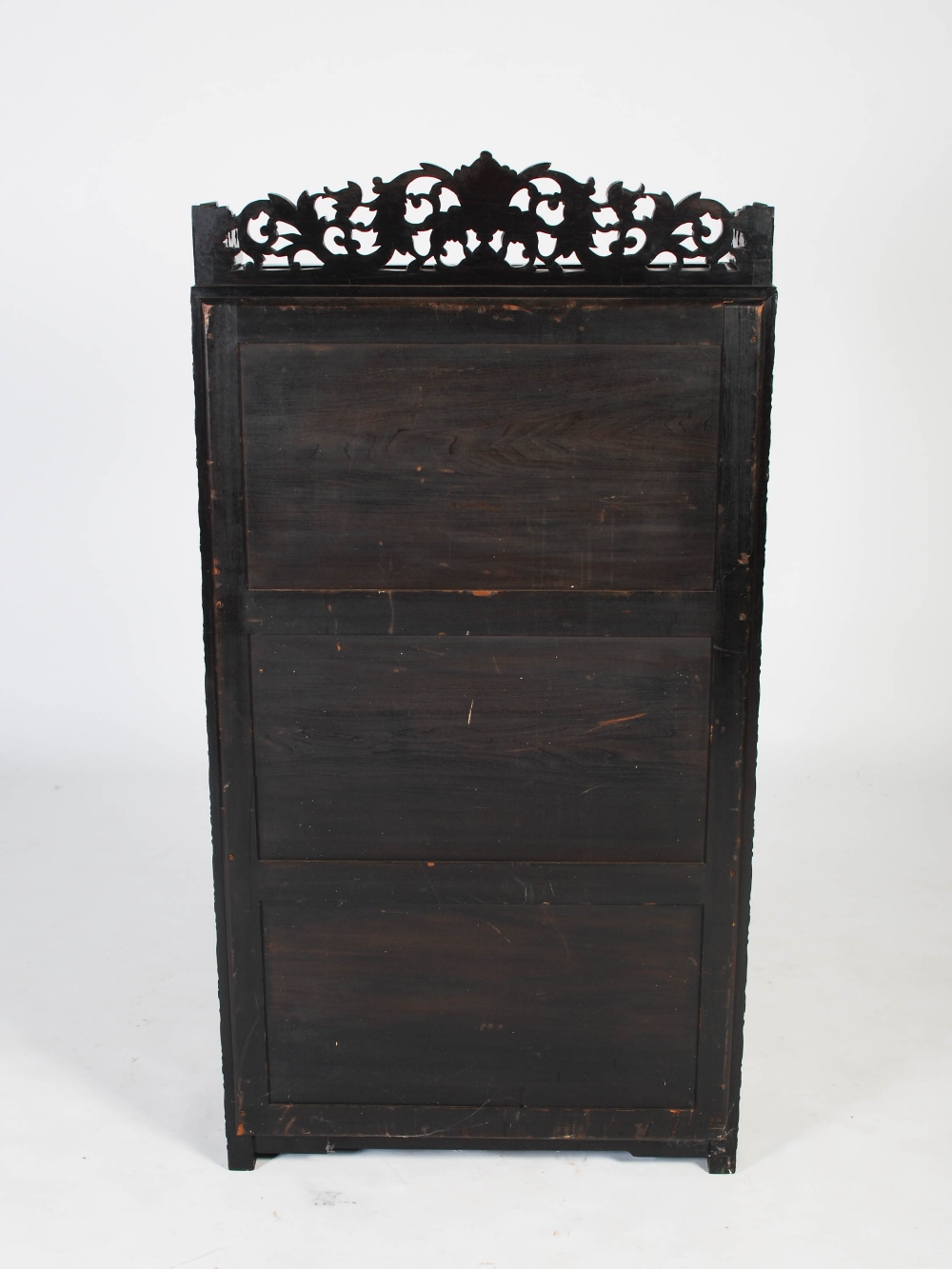 A Chinese dark wood display cabinet, late Qing Dynasty, the rectangular panelled top with a - Image 8 of 8