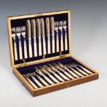 A cased set of twelve Victorian electroplated fish knives and forks, in velvet lined mahogany case
