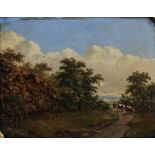 Attributed to Miss Nasmyth (Scottish, 18th/ 19th century) Heading home, country lane with cattle and