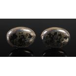 ORLAP STUDIO, A pair of silver oval cufflinks, each set with Ailsa Craig granite, Stamped: OL, 925