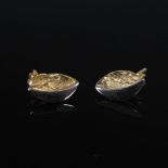 SUENO, A pair of 9 carat yellow and white gold oval part-textured earrings, Stamped: SUENO, 375,