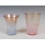 Two Monart vases, shape RB and shape OE, the RB vase mottled clear and opaque pale blue with gold