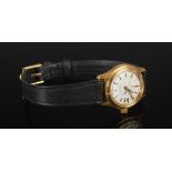 A vintage ladies Omega Seamaster Quartz yellow metal wrist watch, with champagne coloured dial,