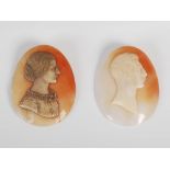 Two 19th century portrait shell cameo carvings, carved with Major Bontine, the other Mrs Bontine,
