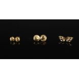 Three pairs of 9 carat gold earrings, comprising: a pair of 9 carat gold overlapping leaf