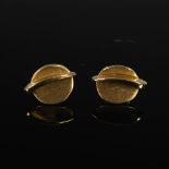 A pair of 9 carat yellow gold oval matt earrings, Stamped: MP, 375, Weight: 1.6 g.