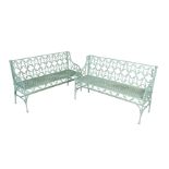 A near pair of 19th century cast iron Gothic Revival garden seats, after a design by James Yates,