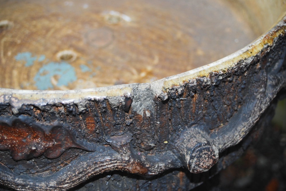 A late 19th century stoneware garden planter, modelled in two sections, the shallow circular bowl - Image 8 of 10