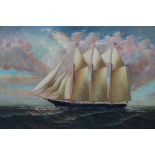D. Tayler (20th century) Three masted clipper oil on canvas, signed lower right 59cm x 90cm