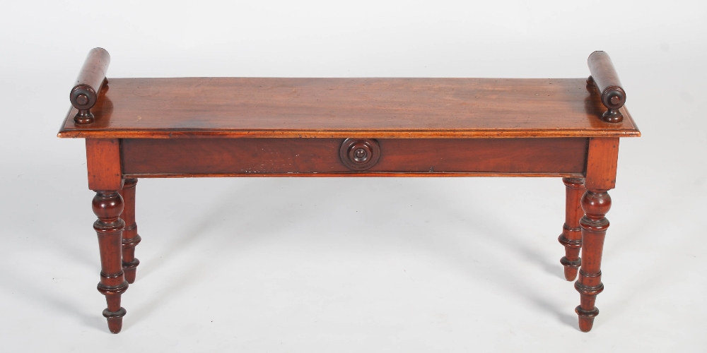 A 19th century mahogany hall bench, the rectangular top with moulded edge and two upright - Image 6 of 6