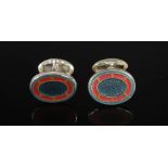 PHILIP KYDD, A pair of silver, pink and pale blue enamel oval cufflinks, Stamped: PGK, 925 and
