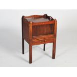 A George III mahogany inlaid tray top commode, the rectangular top with raised gallery edge and