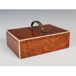 An Art Deco burr walnut, white metal mounted and ivory strung cigar box by Callow of Mount Street,