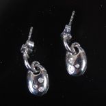 HERBERT MARX, A pair of 18 carat white gold and diamond oval drop earrings, Stamped: HM Ld, 750