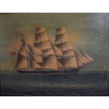 Maritime Interest (19th century British School) A Barque at sea flying the Red Ensign oil on