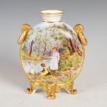 A late 19th century Derby Crown Porcelain Company pilgrim vase/moon flask, decorated to one side