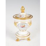 A late 19th century Continental Paris porcelain cruet pot and cover, decorated with three panels