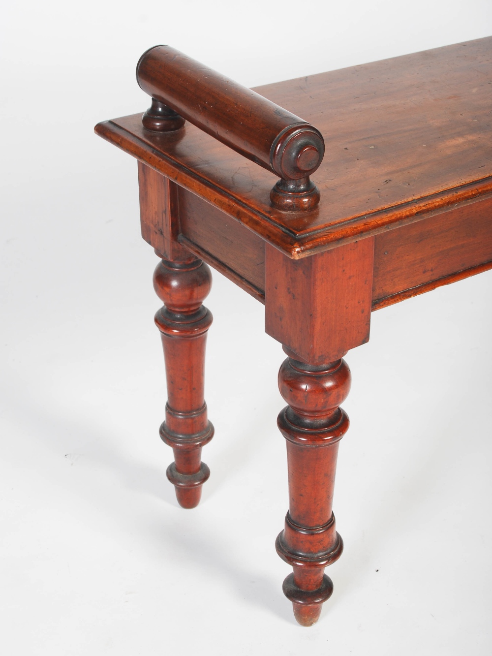 A 19th century mahogany hall bench, the rectangular top with moulded edge and two upright - Image 2 of 6