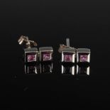 PRISM DESIGN, A pair of 18 carat white gold and square pink sapphire earrings, Stamped: PD, 750.