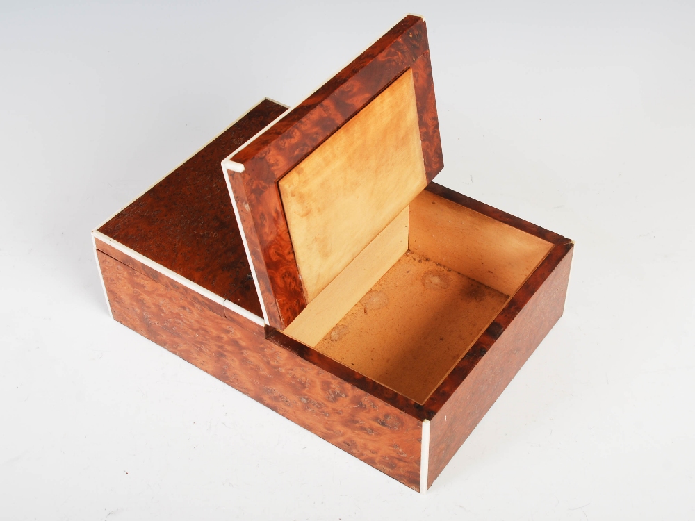 An Art Deco burr walnut, white metal mounted and ivory strung cigar box by Callow of Mount Street, - Image 4 of 8