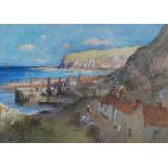 Thomas S. Hutton (Exh. 1887-1906) Staithes watercolour, signed lower left 24.5cm x 34.5cm