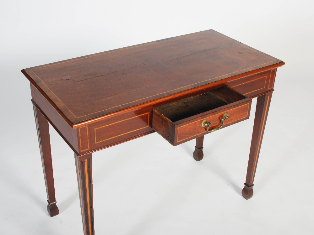 A George III mahogany boxwood and ebony lined side table, the rectangular top with boxwood lined - Image 3 of 14