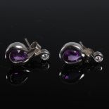 PRISM DESIGN, A pair of 9 carat white gold, pear-shaped amethyst and diamond earrings, Stamped: