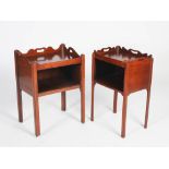 A matched pair of adapted George III mahogany tray top commodes, each with a rectangular top and