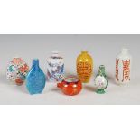 A collection of six assorted Chinese porcelain snuff bottles, Qing Dynasty and later, to include a