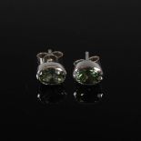 PRISM DESIGN, A pair of 9 carat white gold and oval green tourmaline earrings, Stamped: PD, 375.