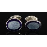 PHILIP KYDD, A pair of silver, deep blue and pale blue enamel oval cufflinks, Stamped: PGK, 925