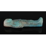 Antiquities - An ancient Egyptian turquoise blue glazed shabti, of typical form, 7.5cm long.