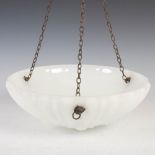 An early 20th century opaque white glass Art Deco style plafonnier, of circular shell shaped form