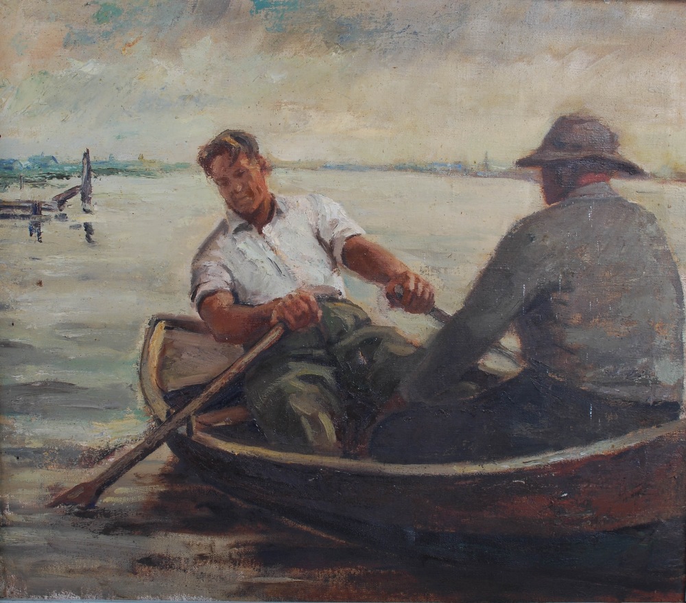 Early 20th century European School Rowing to shore oil on canvas 63cm x 73cm