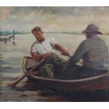 Early 20th century European School Rowing to shore oil on canvas 63cm x 73cm