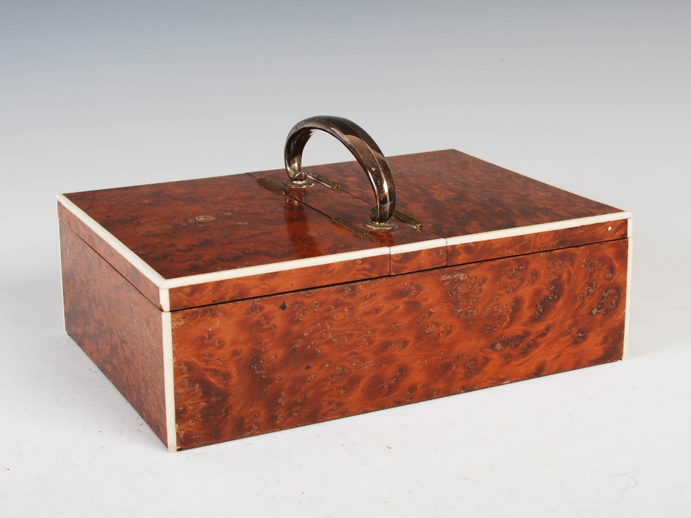 An Art Deco burr walnut, white metal mounted and ivory strung cigar box by Callow of Mount Street, - Image 2 of 8