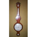 A 19th century satinwood and ebony lined barometer, George King, Woodbridge, with broken