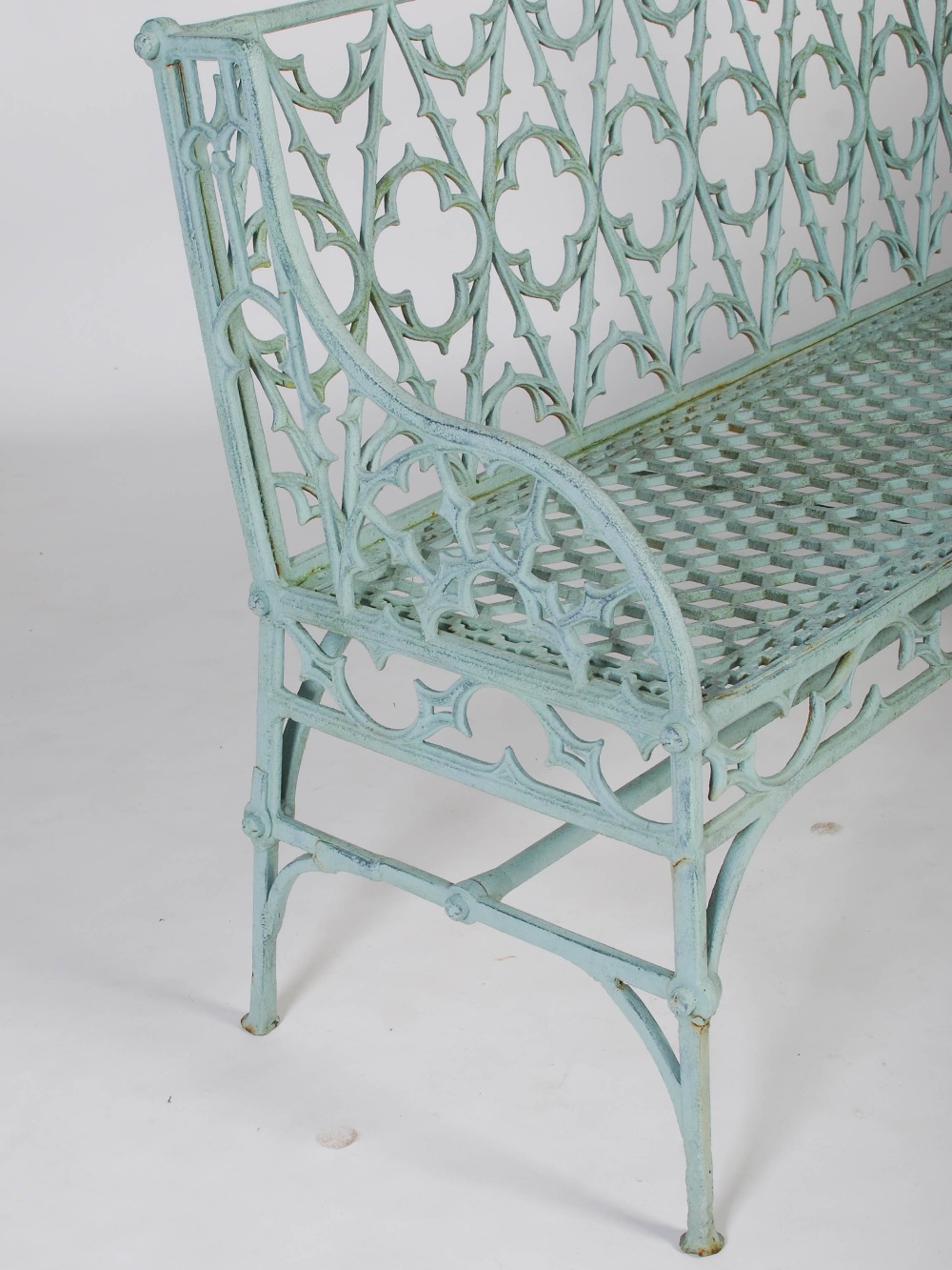 A near pair of 19th century cast iron Gothic Revival garden seats, after a design by James Yates, - Image 2 of 9