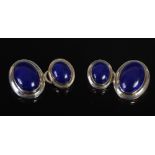 ORLAP STUDIO, A pair of silver oval cufflinks, each set with lapis lazuli, Stamped: OL, 925 and