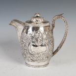 A George IV Irish silver hot water pot, Dublin 1825, makers mark of ILB for James Le Bass, the