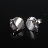 A pair of 9 carat white gold double leaf-shaped earrings, Stamped: MP, 375, Weight: 1.2 g.