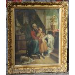 J. Shearbon The Knitting Lesson oil on canvas, signed and dated 1872 lower right 49.5cm x 39.5cm