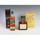 Two boxed bottles of blended whisky, comprising: one imported Suntory Royal, a blend of selected