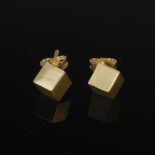 A pair of 14 carat yellow gold cube earrings, Stamped: GF, 585 and Edinburgh marks, Weight 1.1g.