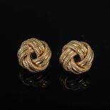 A pair of 9 carat yellow gold entwined knot earrings, Stamped: 375, Weight: 1.5 g.