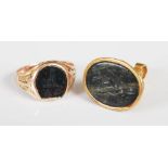 A late 19th century yellow metal signet ring set with bloodstone seal, together with a late 19th